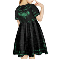 Personalized Viking Dragon Kid Short Sleeve Dress with Sword Green Scandinavian Tattoo - Wonder Print Shop