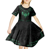 Personalized Viking Dragon Kid Short Sleeve Dress with Sword Green Scandinavian Tattoo - Wonder Print Shop