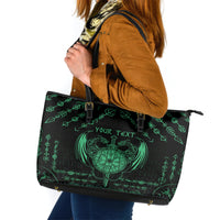 Personalized Viking Dragon Leather Tote Bag with Sword Green Scandinavian Tattoo - Wonder Print Shop