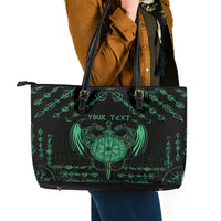 Personalized Viking Dragon Leather Tote Bag with Sword Green Scandinavian Tattoo - Wonder Print Shop