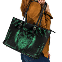 Personalized Viking Dragon Leather Tote Bag with Sword Green Scandinavian Tattoo - Wonder Print Shop