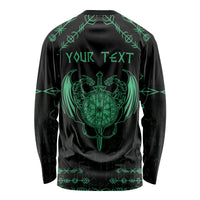 Personalized Viking Dragon Long Sleeve Shirt with Sword Green Scandinavian Tattoo - Wonder Print Shop
