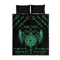 Personalized Viking Dragon Quilt Bed Set with Sword Green Scandinavian Tattoo - Wonder Print Shop