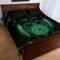 Personalized Viking Dragon Quilt Bed Set with Sword Green Scandinavian Tattoo - Wonder Print Shop
