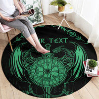 Personalized Viking Dragon Round Carpet with Sword Green Scandinavian Tattoo