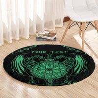 Personalized Viking Dragon Round Carpet with Sword Green Scandinavian Tattoo
