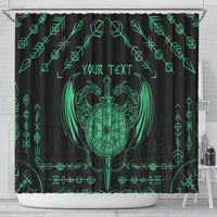 Personalized Viking Dragon Shower Curtain with Sword Green Scandinavian Tattoo