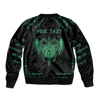 Personalized Viking Dragon Sleeve Zip Bomber Jacket with Sword Green Scandinavian Tattoo - Wonder Print Shop