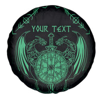 Personalized Viking Dragon Spare Tire Cover with Sword Green Scandinavian Tattoo - Wonder Print Shop