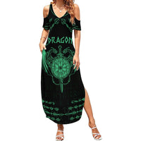 Personalized Viking Dragon Summer Maxi Dress with Sword Green Scandinavian Tattoo - Wonder Print Shop
