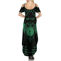 Personalized Viking Dragon Summer Maxi Dress with Sword Green Scandinavian Tattoo - Wonder Print Shop