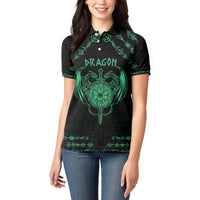 Personalized Viking Dragon Women Polo Shirt with Sword Green Scandinavian Tattoo - Wonder Print Shop