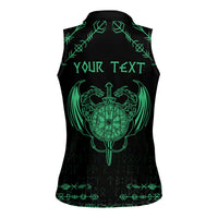 Personalized Viking Dragon Women Sleeveless Polo Shirt with Sword Green Scandinavian Tattoo - Wonder Print Shop