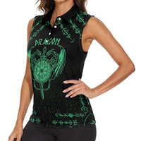 Personalized Viking Dragon Women Sleeveless Polo Shirt with Sword Green Scandinavian Tattoo - Wonder Print Shop