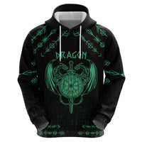 Personalized Viking Dragon Zip Hoodie with Sword Green Scandinavian Tattoo - Wonder Print Shop