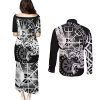 Vikings Raven and Wolf Couples Matching Puletasi and Long Sleeve Button Shirt with Aegishjalmur Unique LT9 - Wonder Print Shop