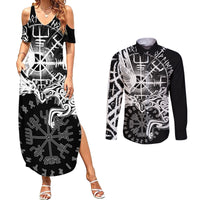 Vikings Raven and Wolf Couples Matching Summer Maxi Dress and Long Sleeve Button Shirt with Aegishjalmur Unique LT9 - Wonder Print Shop