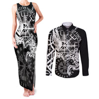 Vikings Raven and Wolf Couples Matching Tank Maxi Dress and Long Sleeve Button Shirt with Aegishjalmur Unique LT9 - Wonder Print Shop
