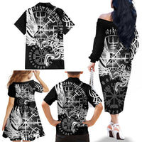 Vikings Raven and Wolf Family Matching Off The Shoulder Long Sleeve Dress and Hawaiian Shirt with Aegishjalmur Unique - Wonder Print Shop
