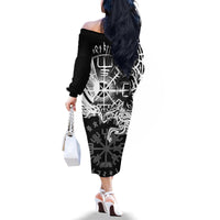 Vikings Raven and Wolf Family Matching Off The Shoulder Long Sleeve Dress and Hawaiian Shirt with Aegishjalmur Unique - Wonder Print Shop