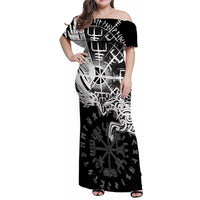 Vikings Raven and Wolf Family Matching Off Shoulder Maxi Dress and Hawaiian Shirt with Aegishjalmur Unique LT9 - Wonder Print Shop