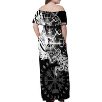 Vikings Raven and Wolf Family Matching Off Shoulder Maxi Dress and Hawaiian Shirt with Aegishjalmur Unique LT9 - Wonder Print Shop