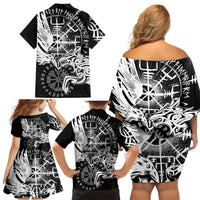 Vikings Raven and Wolf Family Matching Off Shoulder Short Dress and Hawaiian Shirt with Aegishjalmur Unique LT9 - Wonder Print Shop