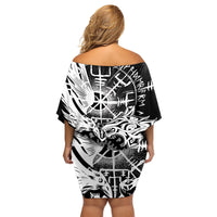 Vikings Raven and Wolf Family Matching Off Shoulder Short Dress and Hawaiian Shirt with Aegishjalmur Unique LT9 - Wonder Print Shop