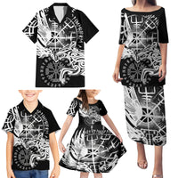 Vikings Raven and Wolf Family Matching Puletasi and Hawaiian Shirt with Aegishjalmur Unique - Wonder Print Shop
