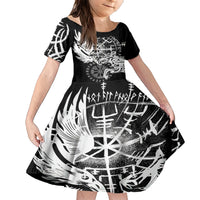 Vikings Raven and Wolf Family Matching Short Sleeve Bodycon Dress and Hawaiian Shirt with Aegishjalmur Unique - Wonder Print Shop