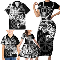 Vikings Raven and Wolf Family Matching Short Sleeve Bodycon Dress and Hawaiian Shirt with Aegishjalmur Unique - Wonder Print Shop