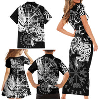Vikings Raven and Wolf Family Matching Short Sleeve Bodycon Dress and Hawaiian Shirt with Aegishjalmur Unique - Wonder Print Shop