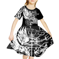 Vikings Raven and Wolf Kid Short Sleeve Dress with Aegishjalmur Unique - Wonder Print Shop