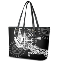 Vikings Raven and Wolf Leather Tote Bag with Aegishjalmur Unique - Wonder Print Shop