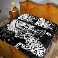 Vikings Raven and Wolf Quilt Bed Set with Aegishjalmur Unique - Wonder Print Shop
