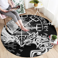 Vikings Raven and Wolf Round Carpet with Aegishjalmur Unique