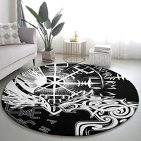 Vikings Raven and Wolf Round Carpet with Aegishjalmur Unique