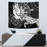 Vikings Raven and Wolf Tapestry with Aegishjalmur Unique - Wonder Print Shop