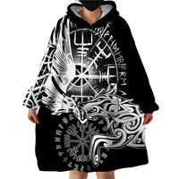 Vikings Raven and Wolf Wearable Blanket Hoodie with Aegishjalmur Unique - Wonder Print Shop