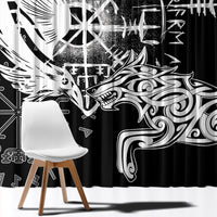 Vikings Raven and Wolf Window Curtain with Aegishjalmur Unique - Wonder Print Shop