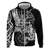 Vikings Raven and Wolf Zip Hoodie with Aegishjalmur Unique - Wonder Print Shop