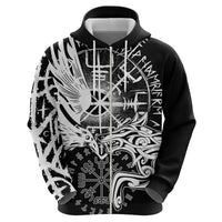 Vikings Raven and Wolf Zip Hoodie with Aegishjalmur Unique - Wonder Print Shop