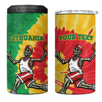 Lithuania Basketball Skeleton Personalized 4 in 1 Can Cooler Tumbler Skullman Lithuania Tie Dye
