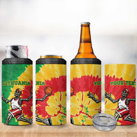 Lithuania Basketball Skeleton Personalized 4 in 1 Can Cooler Tumbler Skullman Lithuania Tie Dye