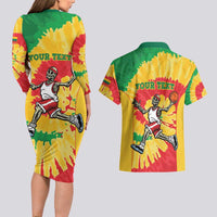 Lithuania Basketball Skeleton Personalized Couples Matching Long Sleeve Bodycon Dress and Hawaiian Shirt Skullman Lithuania Tie Dye