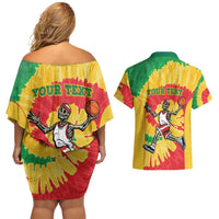 Lithuania Basketball Skeleton Personalized Couples Matching Off Shoulder Short Dress and Hawaiian Shirt Skullman Lithuania Tie Dye