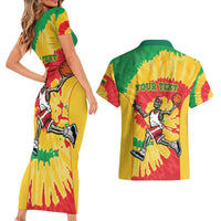 Lithuania Basketball Skeleton Personalized Couples Matching Short Sleeve Bodycon Dress and Hawaiian Shirt Skullman Lithuania Tie Dye