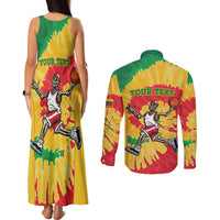 Lithuania Basketball Skeleton Personalized Couples Matching Tank Maxi Dress and Long Sleeve Button Shirt Skullman Lithuania Tie Dye