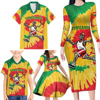 Lithuania Basketball Skeleton Personalized Family Matching Long Sleeve Bodycon Dress and Hawaiian Shirt Skullman Lithuania Tie Dye