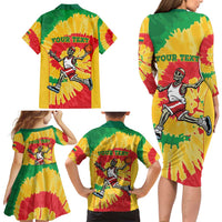 Lithuania Basketball Skeleton Personalized Family Matching Long Sleeve Bodycon Dress and Hawaiian Shirt Skullman Lithuania Tie Dye